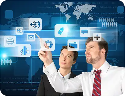 Intranet Solutions - Business professionals with holographic interface